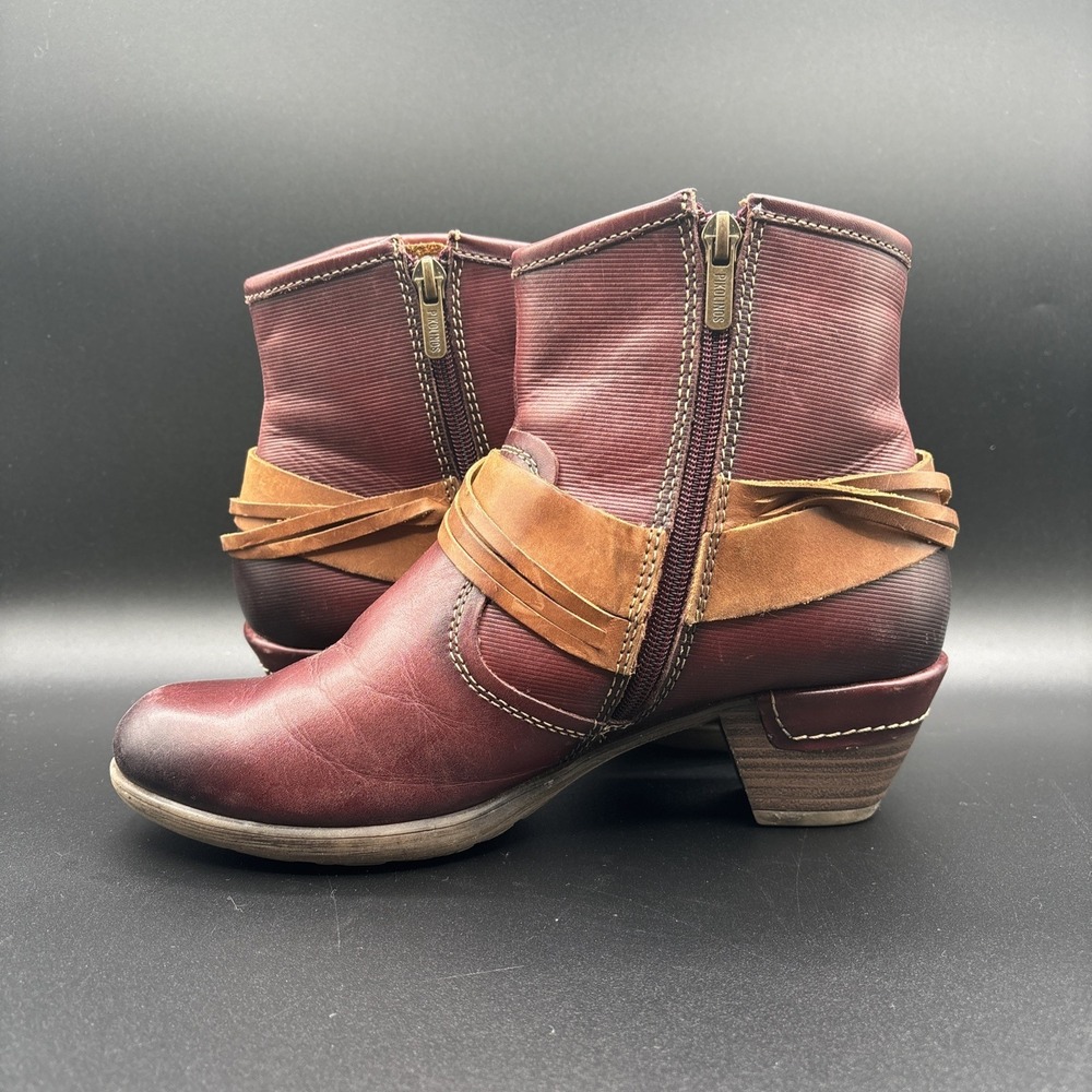 Pikolinos Ankle Boots Women's 38 Buckle Red Burgundy Leather Zip Up Heel - Picture 5 of 11